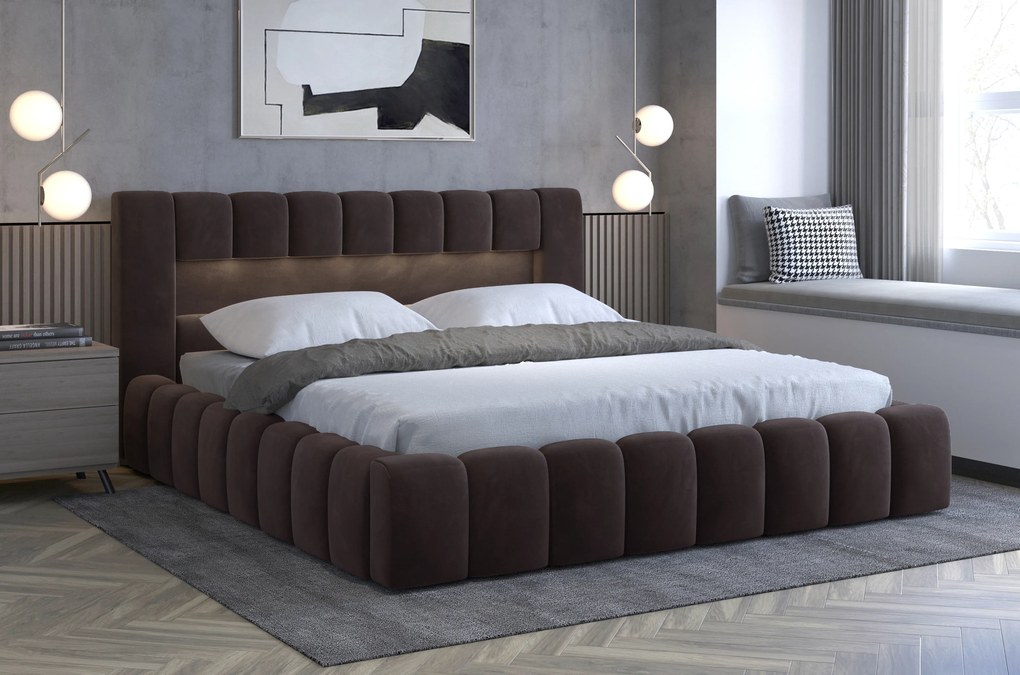 Manželská posteľ 160 cm Luxa (tmavohnedá) (s roštom, úl. priestorom a LED). Akcia -20%. Vlastná spoľahlivá doprava až k Vám domov. 1041561