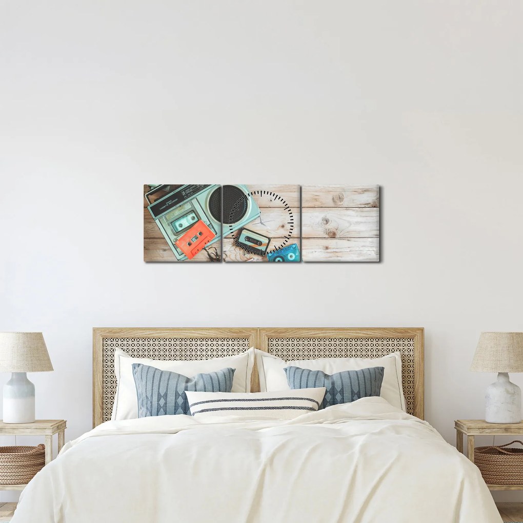 Obraz - Retro rádio (s hodinami) (90x30 cm)