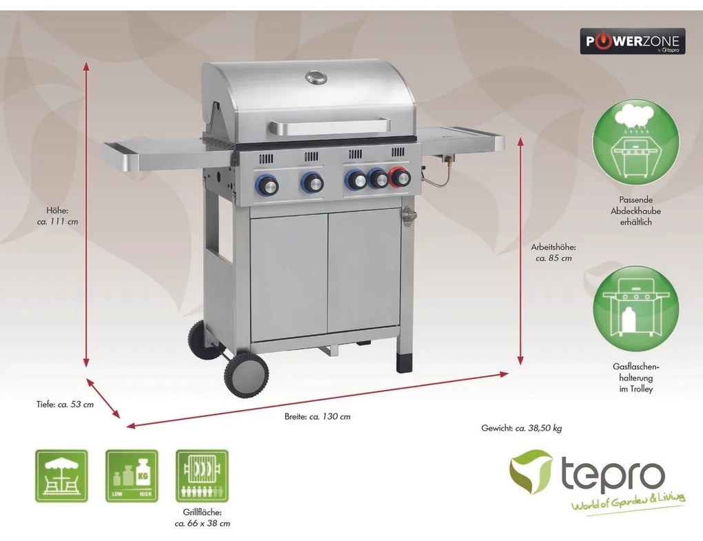 Tepro 3188 Plynový gril Wellington 4, 4 horáky, 139 x 52 x 111 cm