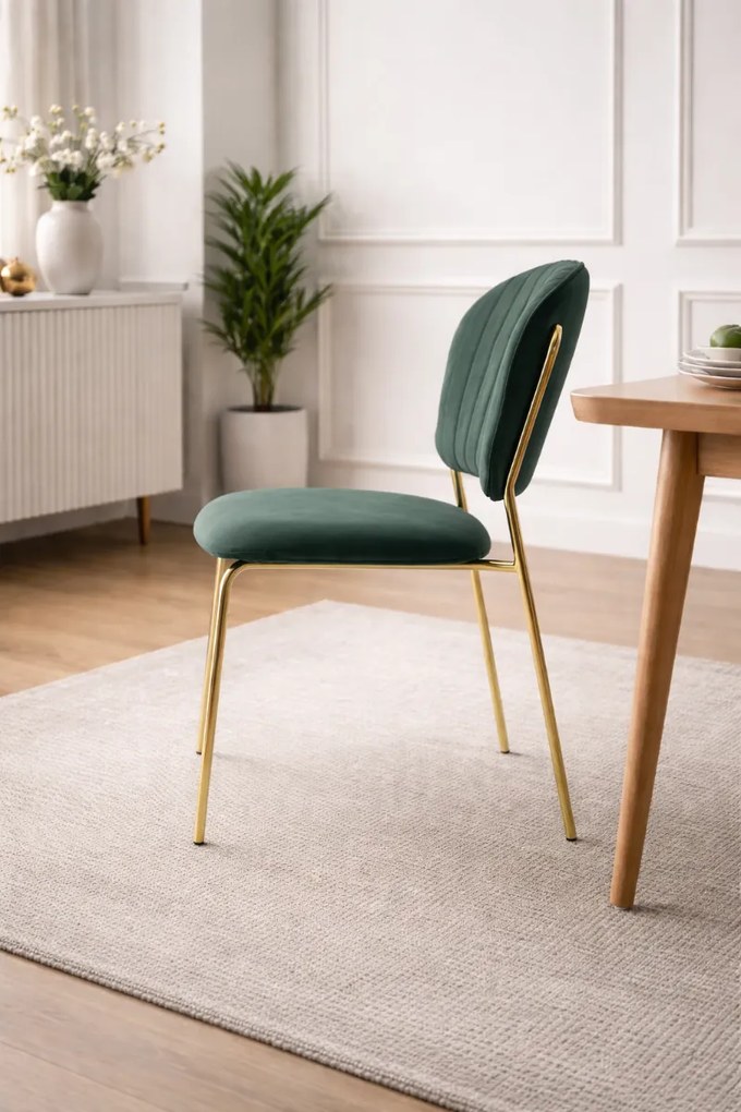 JEDÁLENSKÁ STOLIČKA SENNA TMAVO ZELENÁ + ZLATÉ NOHY