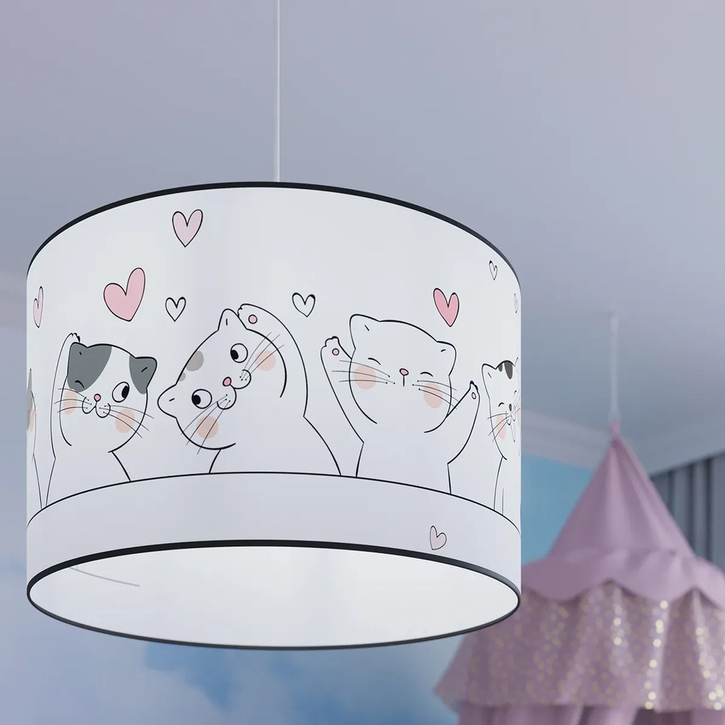 Detské závesné svietidlo Cat, 1x plastové tienidlo so vzorom, (fi 40cm)