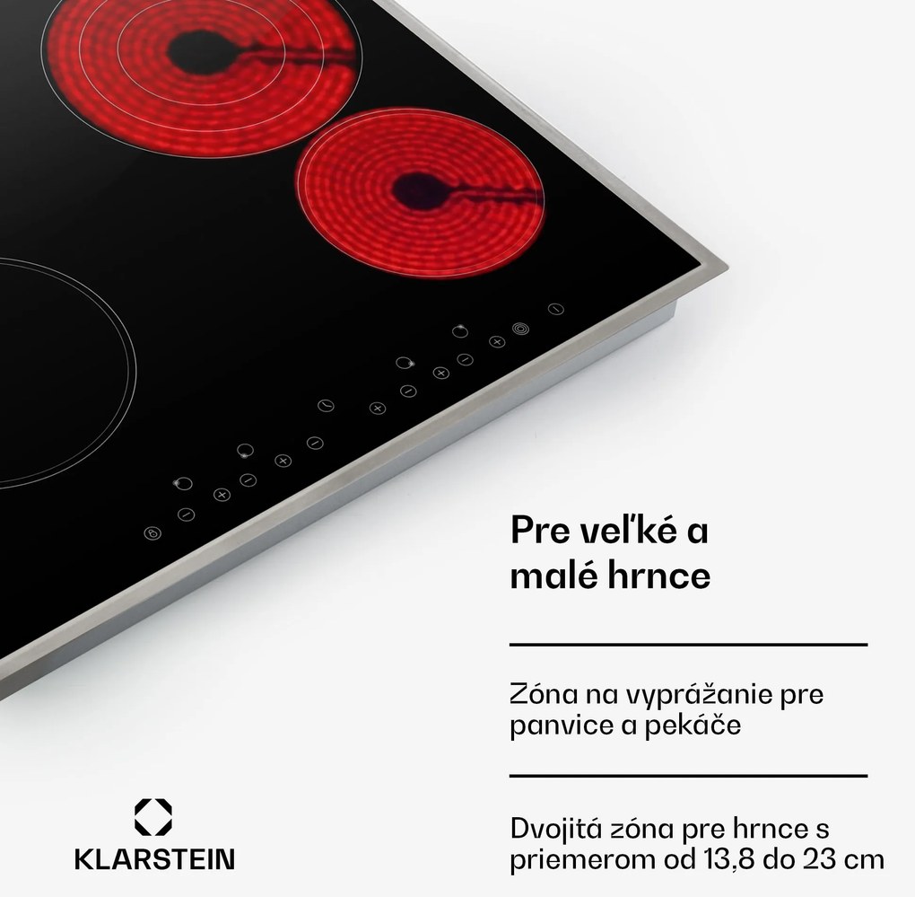 Klarstein Virtuosa 4, sklokeramická varná doska, 6500 W, 4 platničky, rám z nehrdzavejúcej ocele