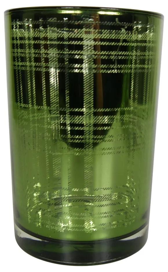 Zelený sklenený kockovaný svietnik L - 12 * 12 * 18cm
