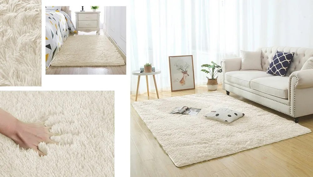Shaggy koberec Lana – béžový obdĺžnikový s vysokým vlasom Rozmer: 140x200 cm