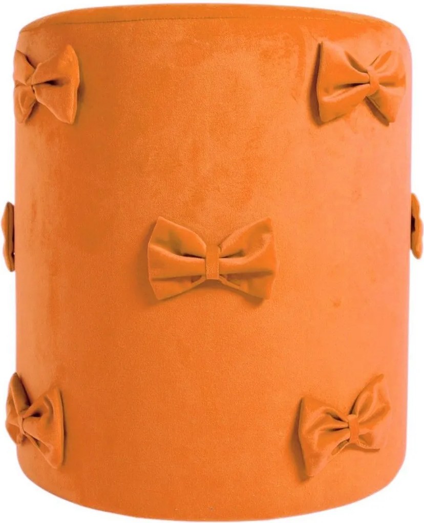 Oranžový zamatový taburet s mašľami Pouf Bow orange – 37*37*42 cm