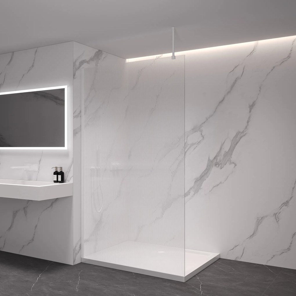 CERANO - Sprchová zástena Walk-in Onyx Top L/P - guľatá vzpera - biela matná, ryhované sklo - 100x200 cm, CER-CER-8050BD1557