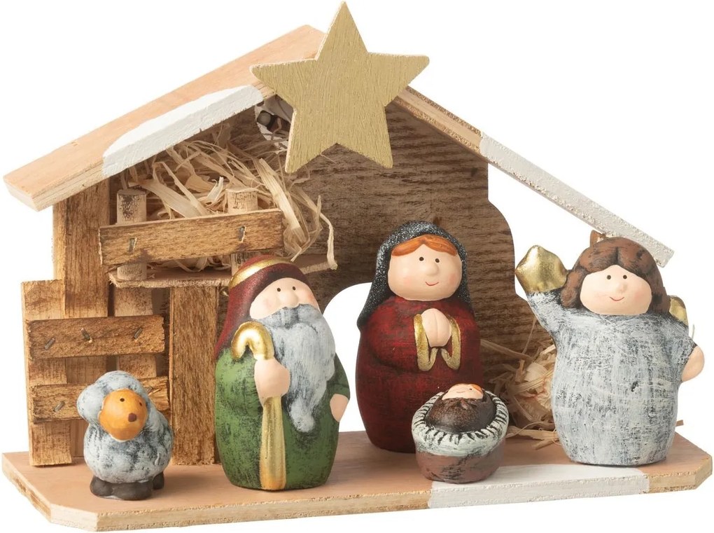 Prírodný svietiaci Betlehem s keramickými postavičkami Nativity - 21*8*16 cm