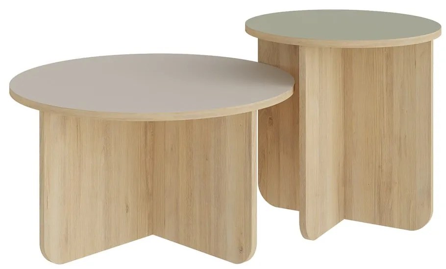 Krémovobiele/v prírodnej farbe okrúhle konferenčné stolíky v súprave 2 ks v dekore duba ø 70 cm Hillary – Marckeric