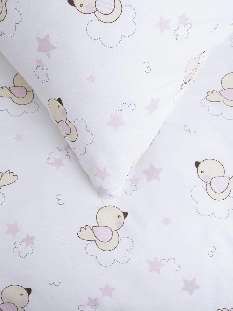 Bavlnená obliečka na vankúš Renforcé 50 × 70 cm - Vtáčiky ružové