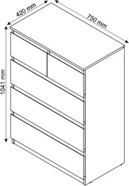 Komoda s 5 zásuvkami Carlos, šedý betón, 75 cm