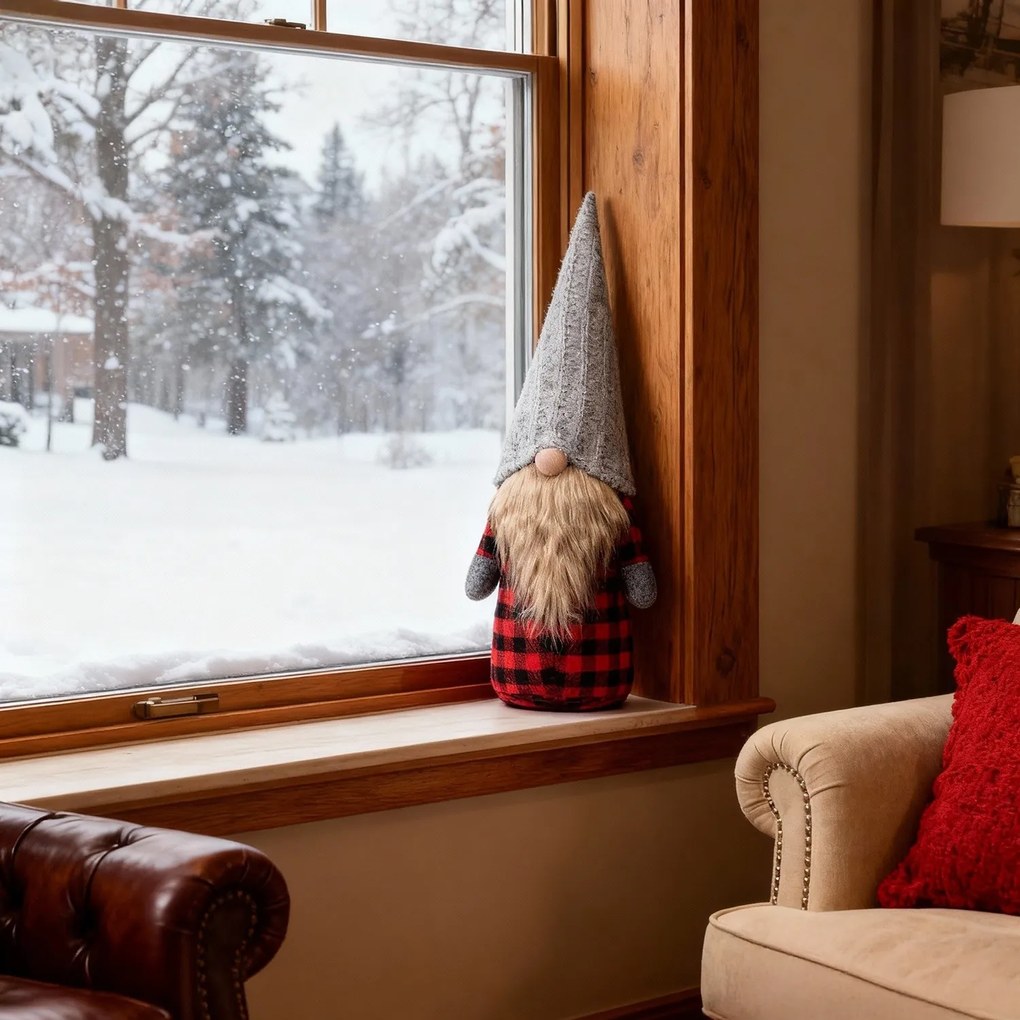 Vánoční skřítek ELF 055 - 30 cm červeno-šedý