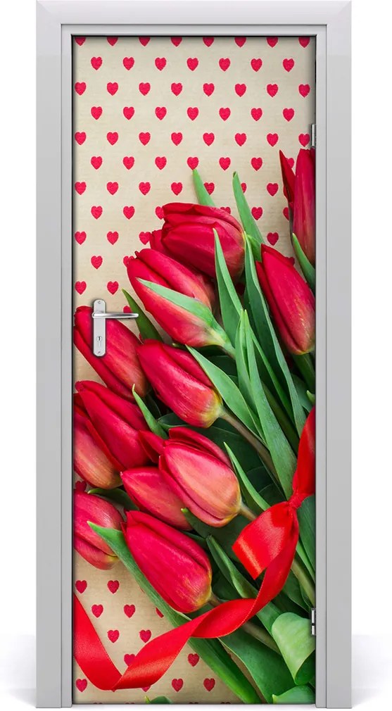 Samolepiace fototapety na dvere  červené tulipány