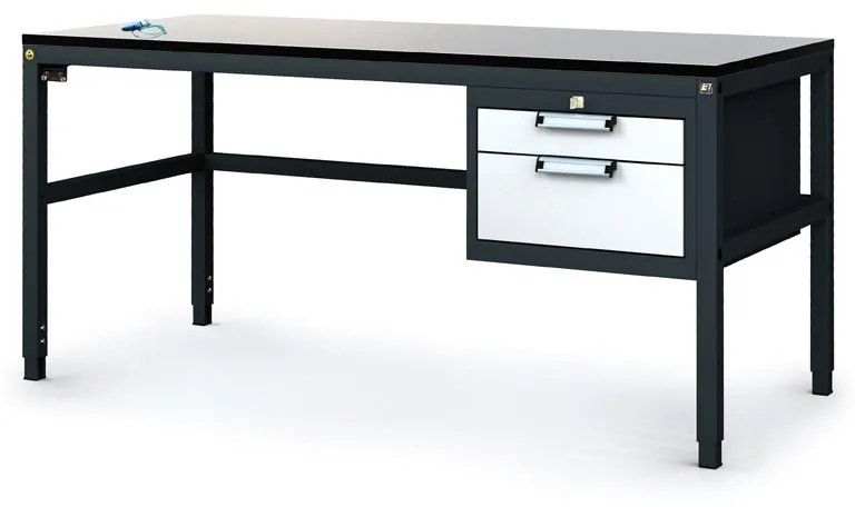 Alfa 3 Antistatický dielenský ESD stôl, 2 zásuvkový box na náradie, 1600x800x745-985 mm