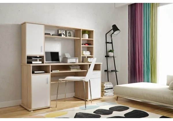 Písací stôl s policou ELIAN dub sonoma/biela