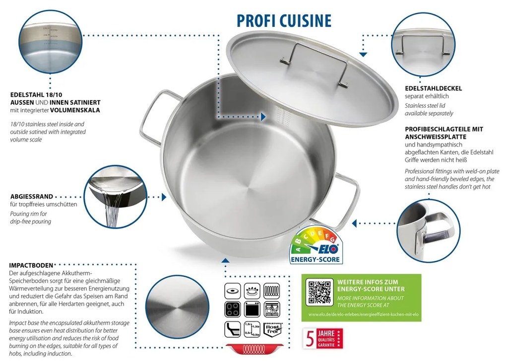 Elo 24040 Pokrievka na hrniec Profi Cuisine znehrdzavejúcej ocele 40 cm, 40 cm