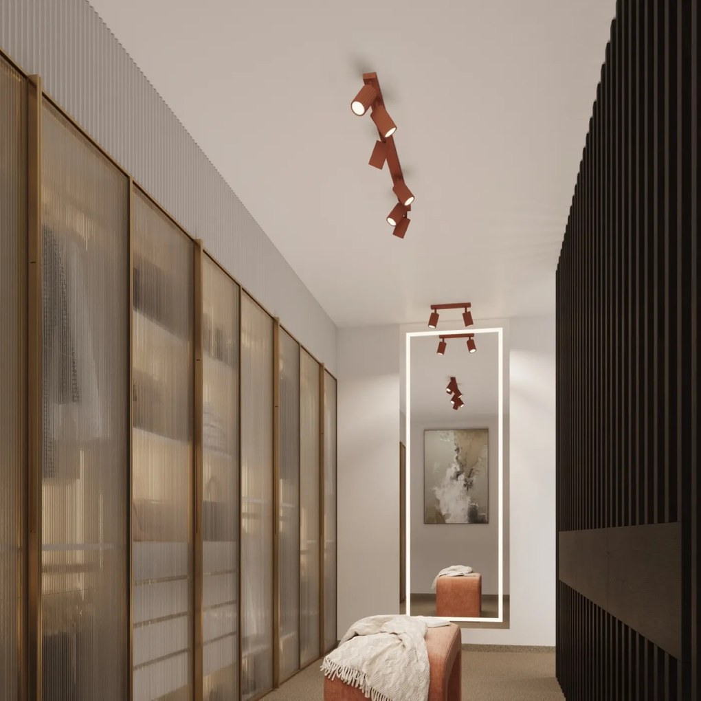 Stropné svietidlo Karbon, 1x okrovo červené kovové tienidlo, (10 cm)