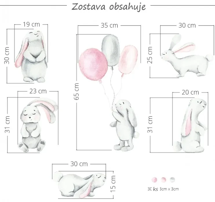 Nálepka na stenu Pastelové zajačiky, pink