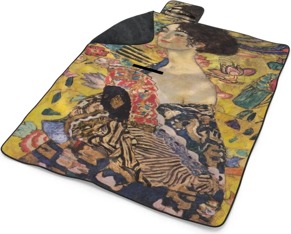 Sablio Plážová deka Dáma s vejárom - Gustav Klimt: 200x140 cm