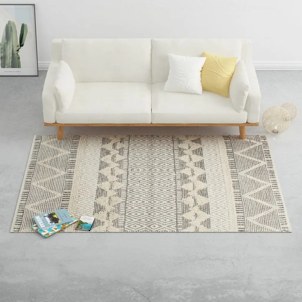 Ručne tkaný koberec, vlna 160x230 cm, biely/sivý/čierny/hnedý