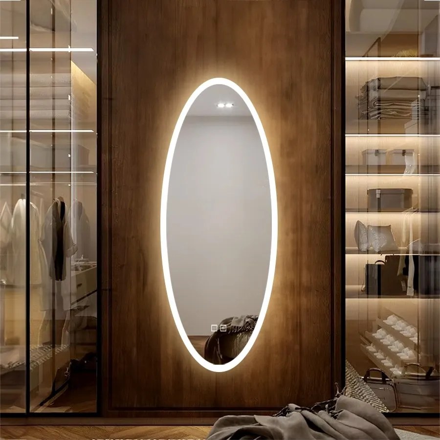 Nástěnné oválné zrcadlo s LED osvětlením DROP 50x120 cm