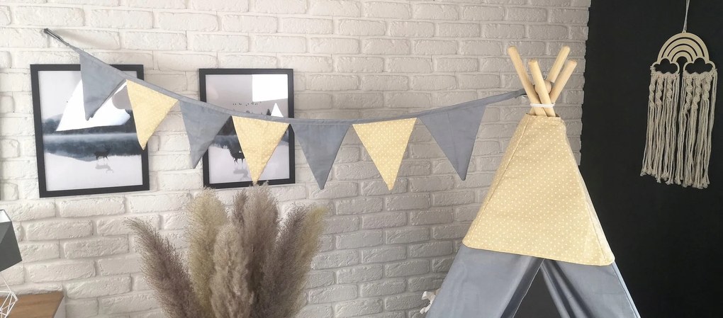 Detský stan TEEPEE (TÍPÍ) BOHO s doplnkami - sivý / béžový