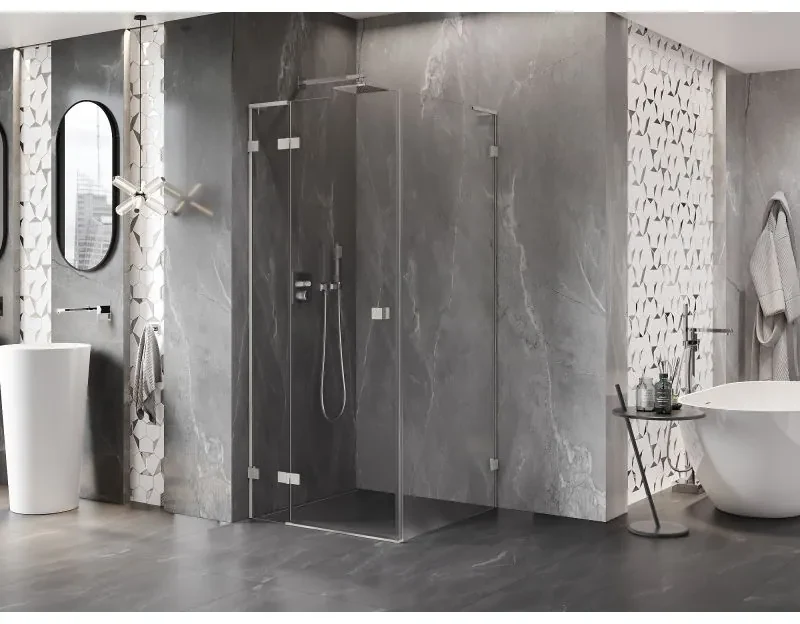 Mexen Lunar, L sklápací sprchový kút ľavý 90 x 90 cm, 8mm číre sklo, oceľový profil, 834L-090-090-97-00-L