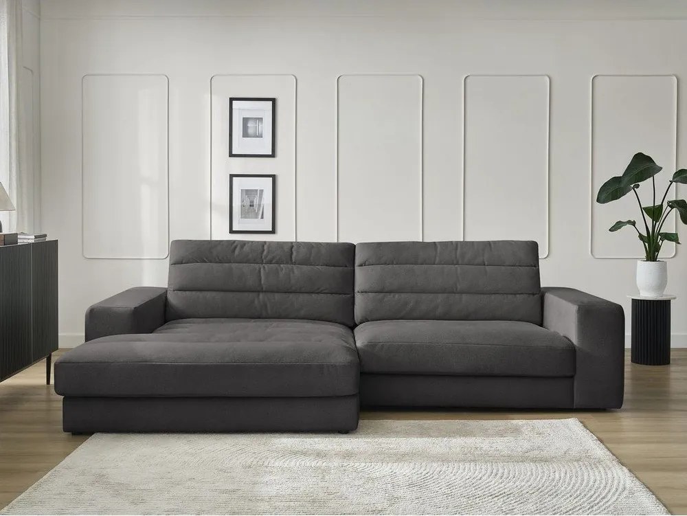 Antracitová zamatová rohová pohovka (ľavý roh/s leňoškou) Sierra – Bobochic Paris