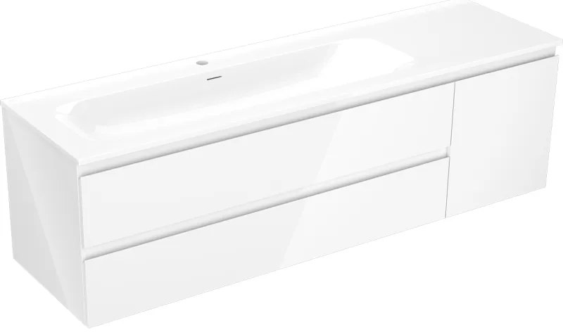 Mexen Orio, kúpeľňová skrinka 160 cm s umývadlom Vela vľavo, 2S, 1D, biela lesklá, 91A13-16047-3-BBFFF00-W23L00