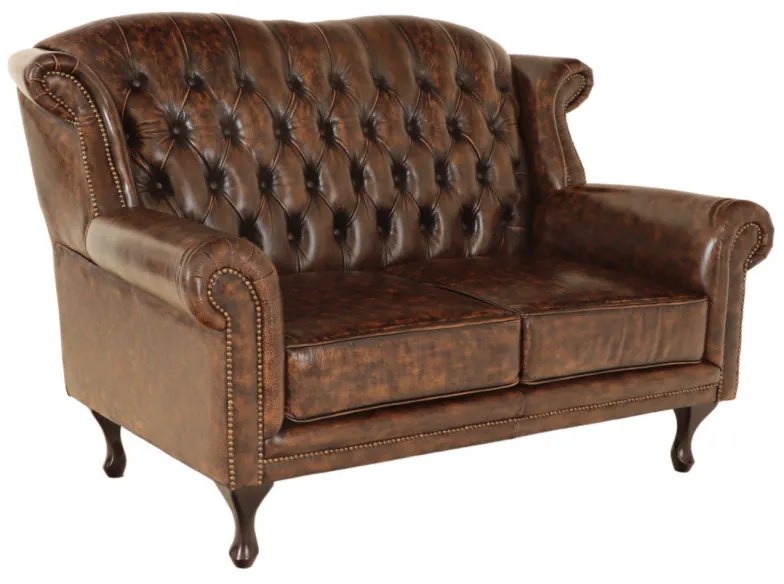 Pohovka dvojmiestna Chesterfield Crown z pravej hovädzej kože Whisky Whisky