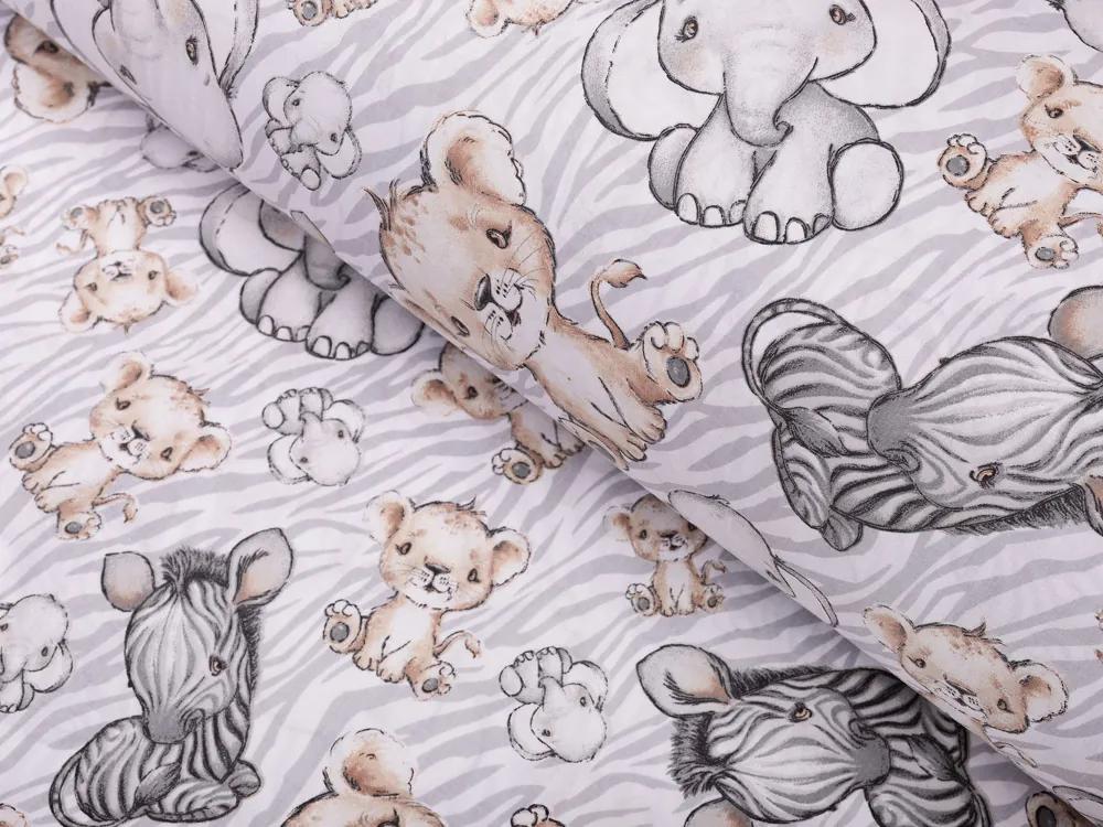 Biante Detské bavlnené posteľné obliečky do postieľky Sandra SA-335 Africké zvieratká na zebrovanom Do postieľky 90x130 a 40x60 cm
