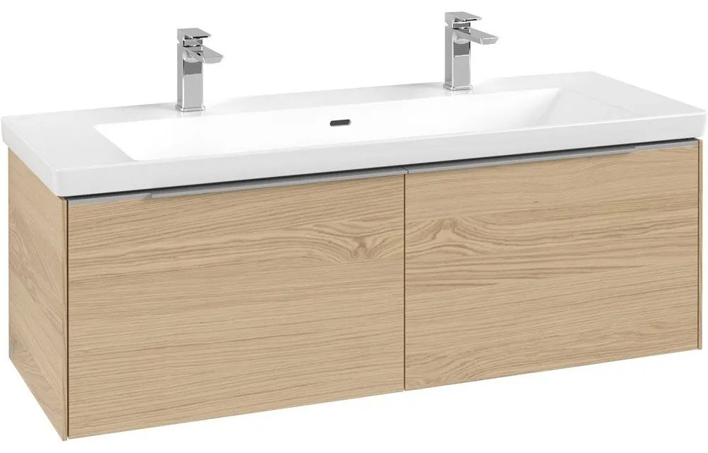 VILLEROY &amp; BOCH Subway 3.0 závesná skrinka pod umývadlo, 2 zásuvky, s LED osvetlením, 1272 x 478 x 429 mm, Nordic Oak, C601L0VJ