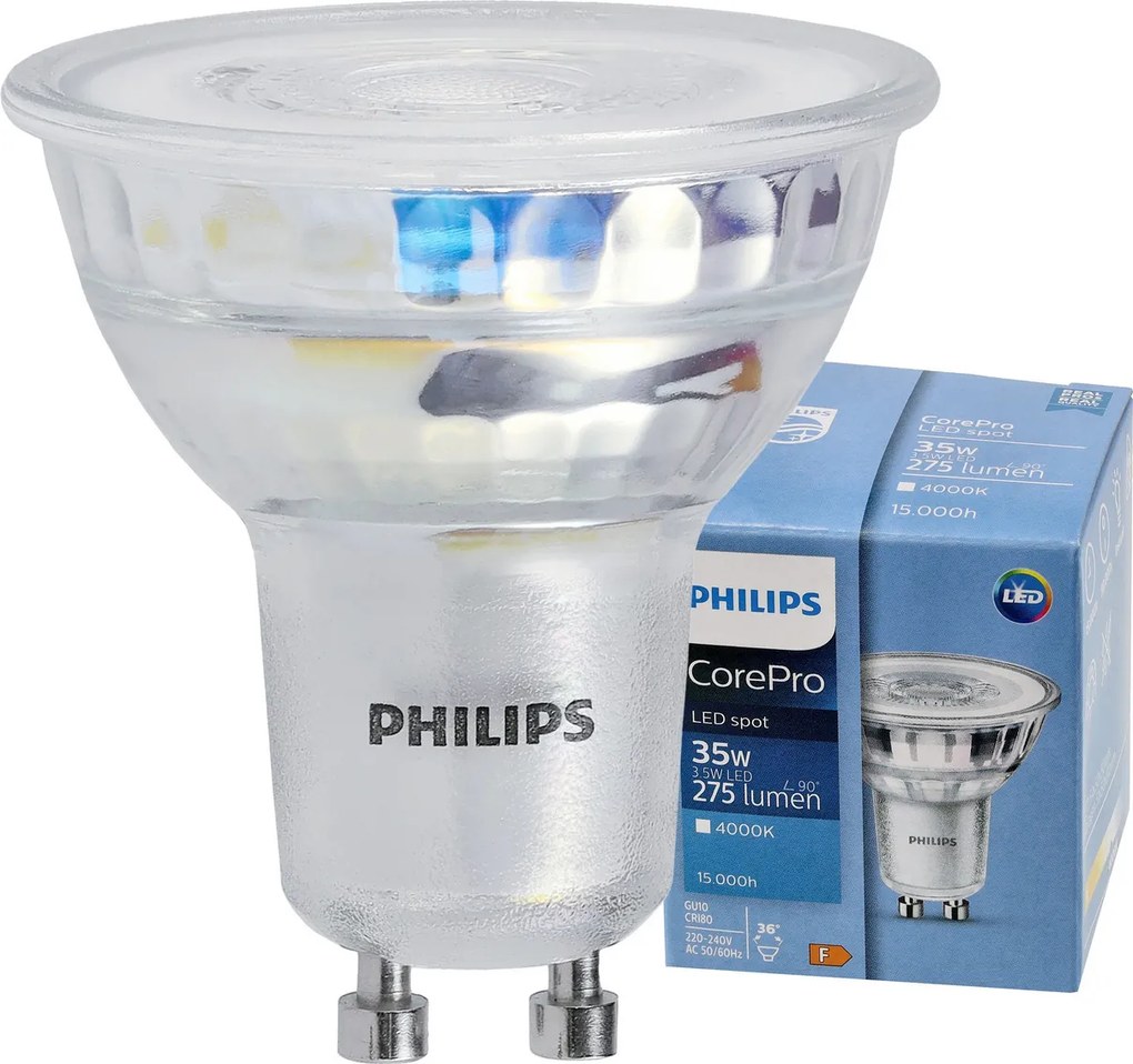 LED žiarovka Philips GU10 - 3,5 W - 275Lm 36 ° - neutrálna biela 4000K - CorePro Premium