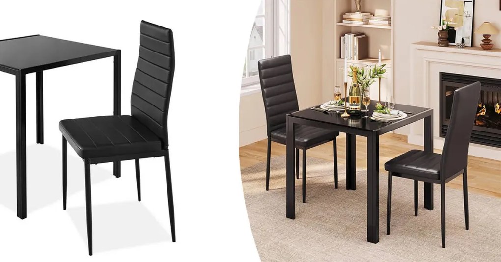 Jedálenská súprava pre 2 osoby so skleneným stolom