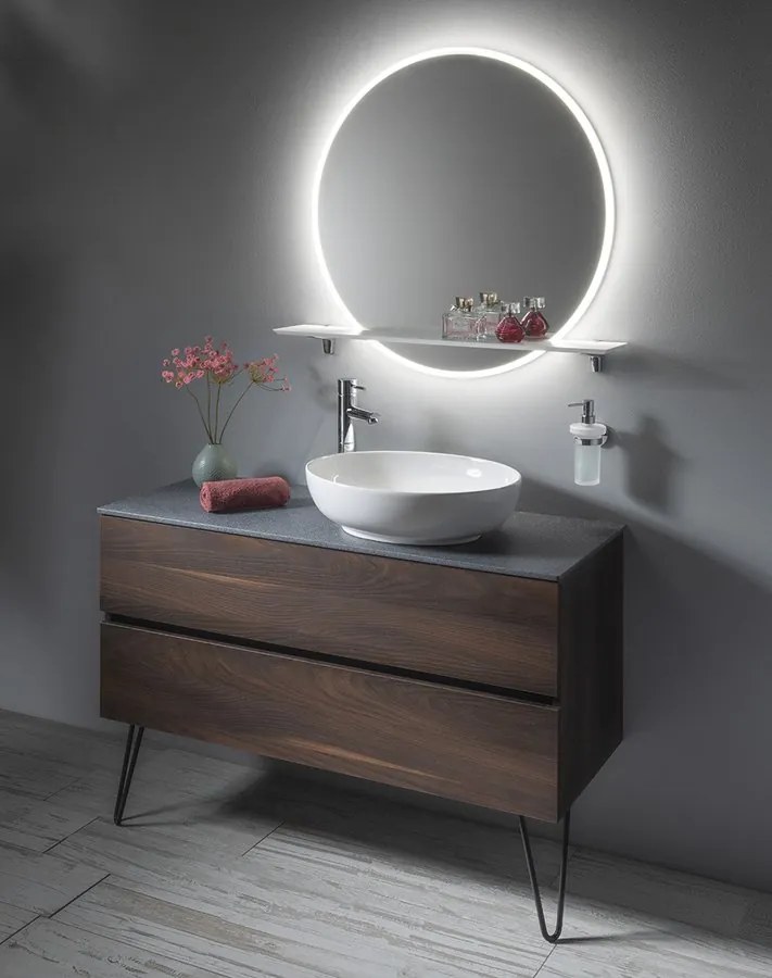 Sapho Sapho, VISO LED podsvietené guľaté zrkadlo priemer 60cm s policou, biela mat, VS060-01