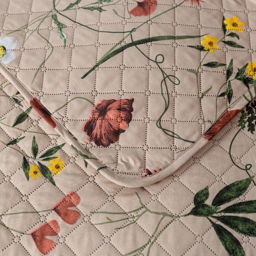 Prehoz na posteľ so vzorom HERBAR béžový Rozmer: 170 x 210 cm
