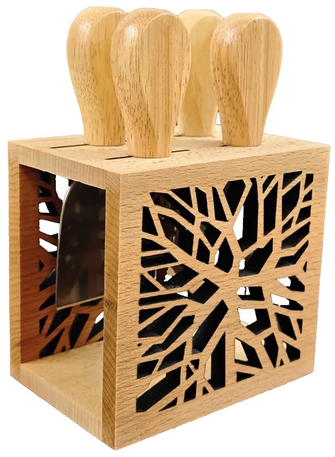 AMADEA Drevený syrový set s motívom vetvičky, masívne drevo, 15,5 cm