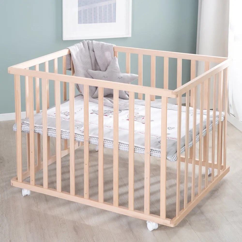 Detská ohrádka na kolieskach v prírodnej farbe 100x75 cm Jumbo Twins – Roba