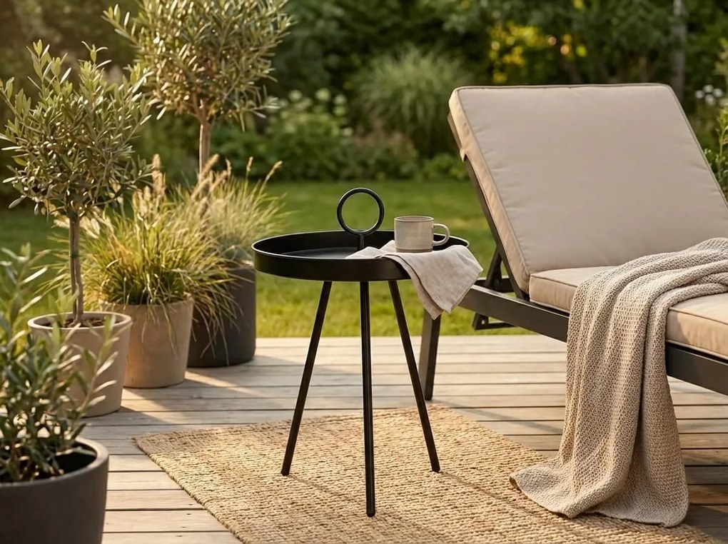 Záhradný odkladací stolík SIRVON kovový 50x70 cm, čierny