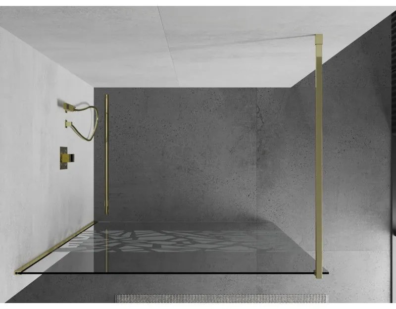 Mexen Kioto sprchová zástena 130x200 cm 8 mm, zlatý profil, biely vzor, 800-130-101-50-85