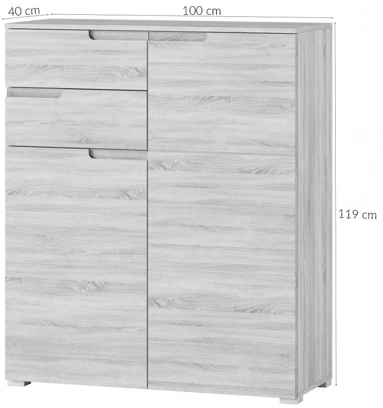 Komoda Selene 7 100 cm biela lesklá/matná