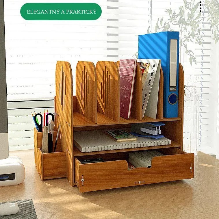 DIY zakladač na dokumenty A4 so zásuvkou tmavé drevo B20 Svetlé drevo