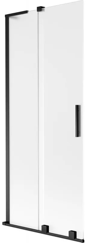 Mexen Velar L, 2-krídlová posuvná vaňová zástena 85 x 150 cm, 8mm sklo námraza, čierna matná, 896-085-003-31-70