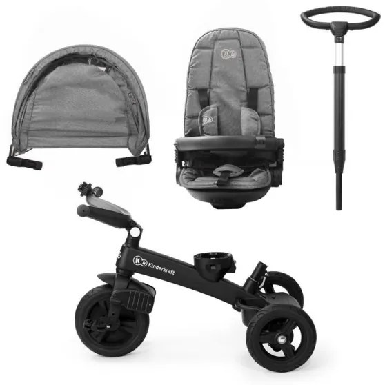 KINDERKRAFT - Detská trojkolka 5v1 EASYTWIST šedá/čierna
