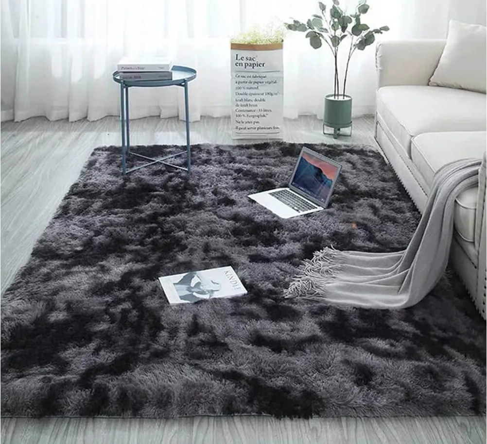 Tmavosivý shaggy koberec s ombre prechodom – obdĺžnikový Rozmer: 120x170 cm