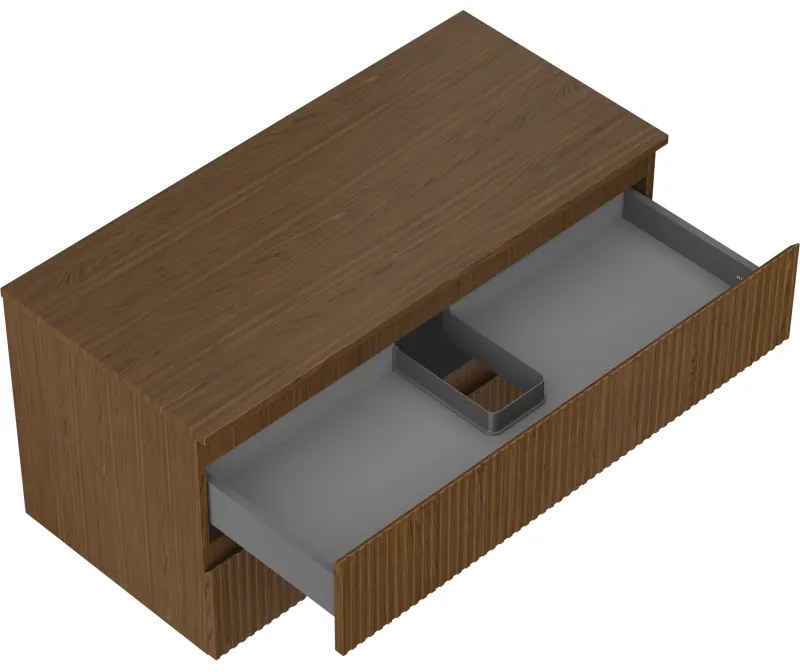 Mexen Rivel, kúpeľňová skrinka 100 cm s hornou časťou, 2 zásuvky, drážkovaná, orech, 91A20-10047-2-BFFC86