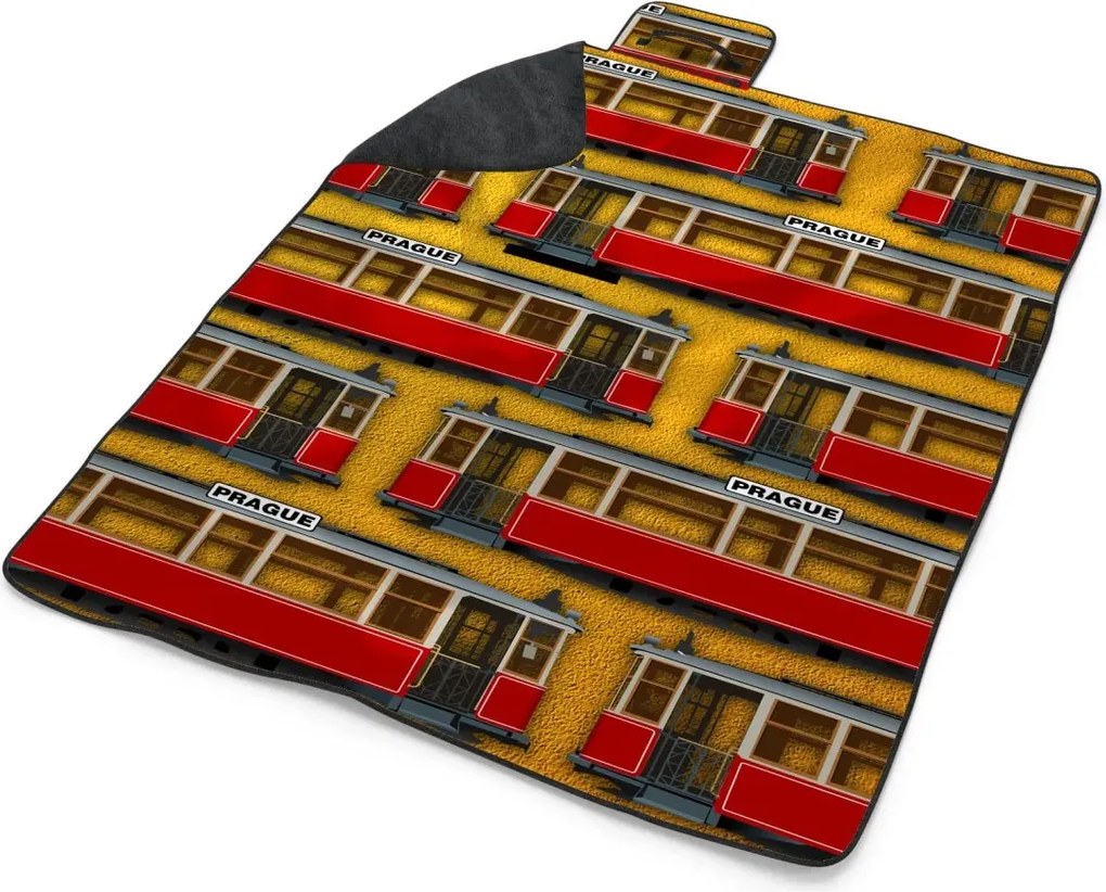 Sablio Plážová deka Pražské historické električky Žltý Pattern: 200x140 cm