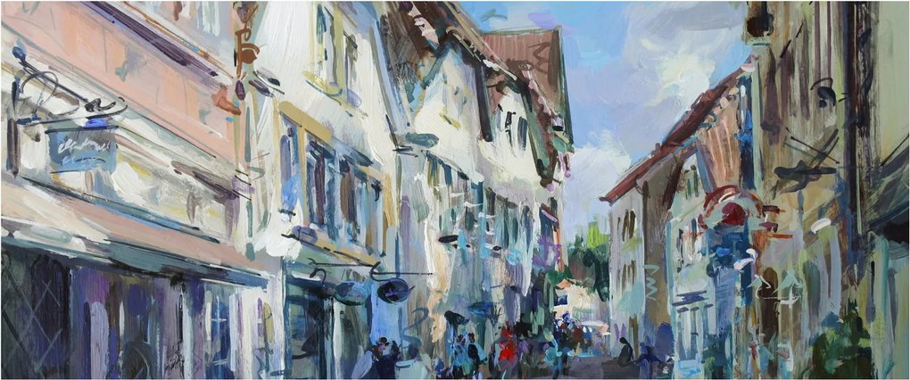 Obraz - Ulička starého mesta, akrylová maľba (120x50 cm)