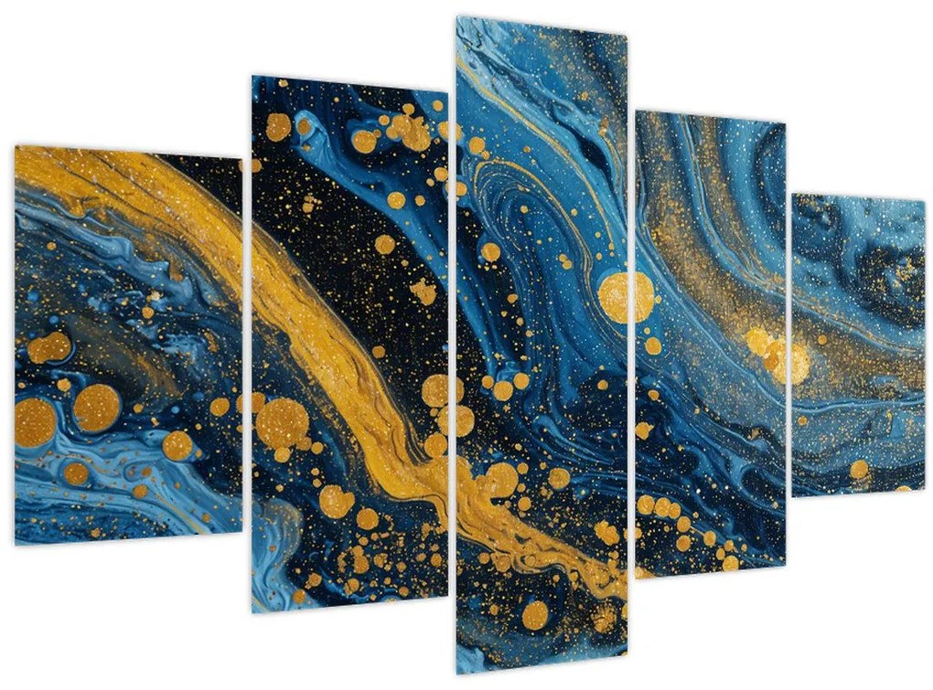 Obraz - Modrá abstrakcia so zlatom (150x105 cm)