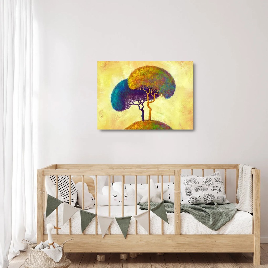 Sklenený obraz - Stromy na kopci (70x50 cm)