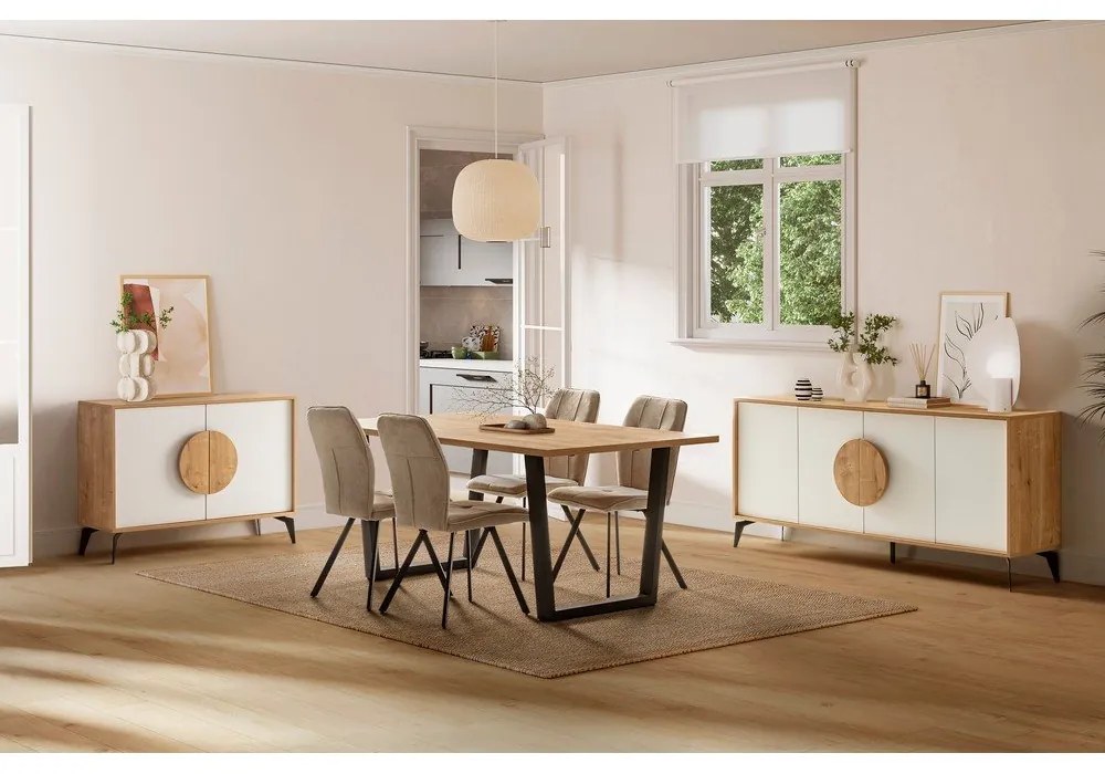 Nízka komoda v dekore duba v bielo-prírodnej farbe 180x82 cm Vae – Marckeric